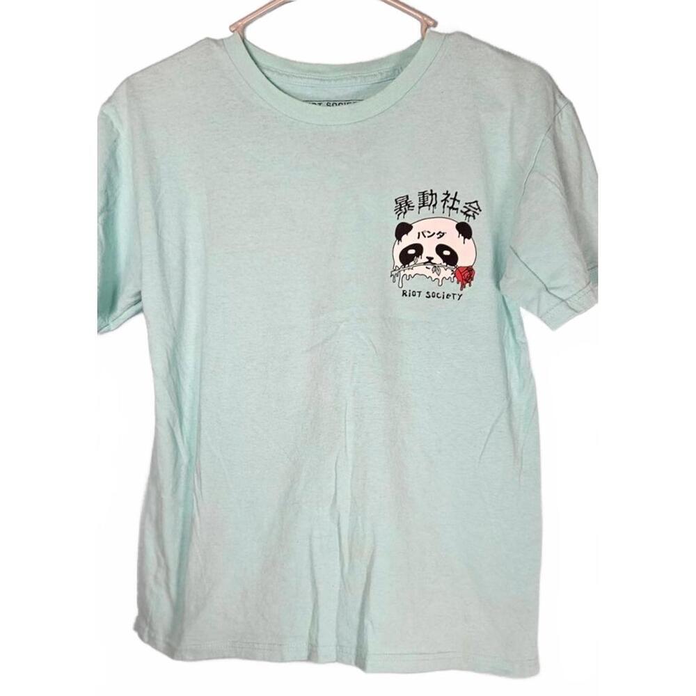 Riot Society Men's Light Blue Graphic Panda T-Shirt Size Large